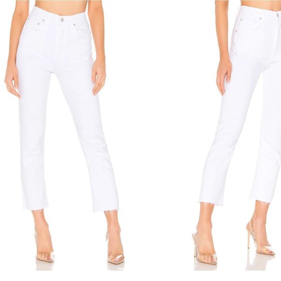 Agolde Riley High Rise Straight Crop Raw Hem Button Fly Jeans Size 27 - Picture 1 of 11